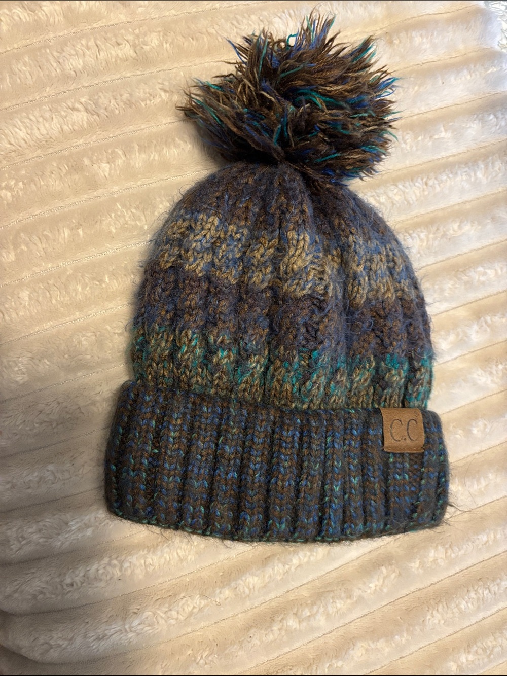 C.C Beanie Tribal Blend Pom Soft Fuzzy Lined Thick Knit Cuff CC Beanie Hat